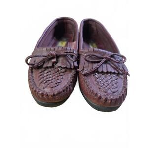 Faded Glory Red/Brown Leather Moccasin Loafers